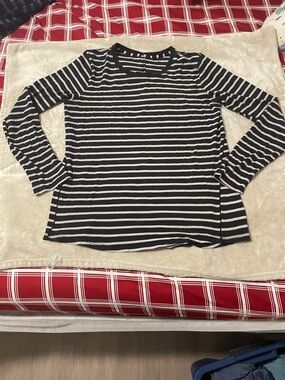 lululemon athletica Black and White Striped Long-Sleeve Tee